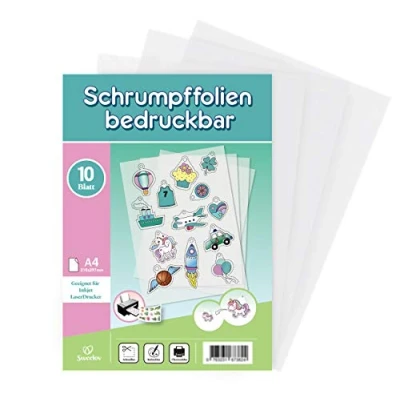 Immagine di Sweelov 10 fogli di pellicola termoretraibile, stampabile, formato A4, trasparente, decorazione per artigianato