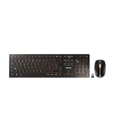 Immagine di CHERRY DW 9100 SLIM, Set di Tastiera e Mouse Senza Fili, Layout per la Spagna (QWERTY), Connessione Bluetooth Wireless 2,4 GHz, Tasti Silenziosi, Ricaricabile, Nero Bronzo