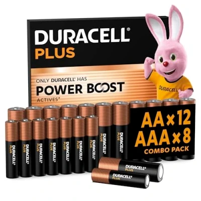 Immagine di DURACELL Batterie Plus AA &amp; AAA (Confezione combinata da 12xAA e 8xAAA) Con POWER BOOST Actives 0% di plastica nella confezione Garanzia 10 anni nell&#039;ambiente stoccaggio MN150/ MN2400