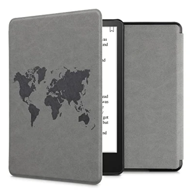 Immagine di kwmobile Custodia Compatibile con Amazon Kindle Paperwhite 11. Generation 2021 Cover in Simil Pelle Scamosciata Flip Case Magnetica Grigio per eReader