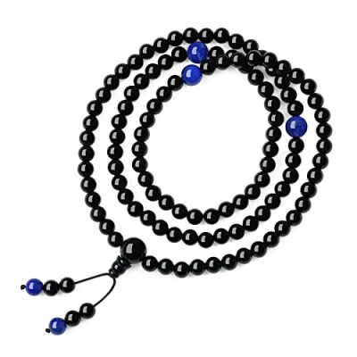Immagine di COAI Collana 108 Perle Mala in Onice con Spaziatori Lapislazzuli