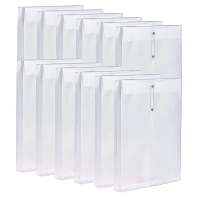 Immagine di Vorfaove Confezione da 12 buste in plastica trasparente polietilene espandibili cartelle di documenti con e spago A4