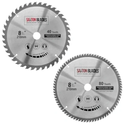 Immagine di Saxton TCT Troncatrice circolare per legno, 210 mm x 40 e 80 T 25,4 mm, seghe Evolution Rage (confezione da 2)