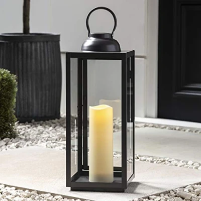 Immagine di Lights4fun Lanterna in Ferro Grigio Opaco con Candela LED a Pile per Interni ed Esterni