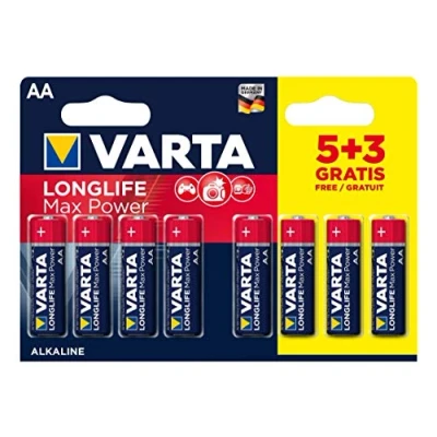 Immagine di Varta 4706101428 Longlife Max Power (Max Tech) Batteria Alcalina, Stilo AA LR6, 1,5 V, Confezione da 5+3 Pile Il design può variare, risparmio, Promozionale