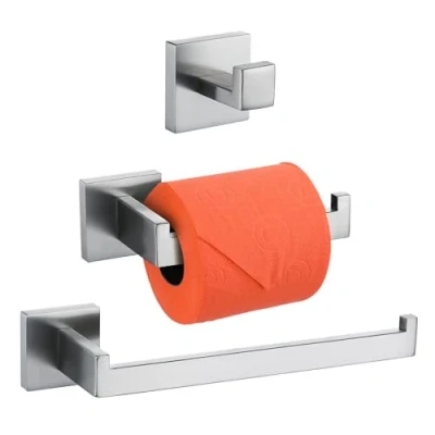 Immagine di TURS 3 Piece Set di Accessori da Bagno SUS 304 in Acciaio Inox Inossidabile Carta Igienica Portasciugamani Porta Asciugamani Bar/Porta Accappatoio Gancio a Parete, Spazzolato Finitura, A7010BR