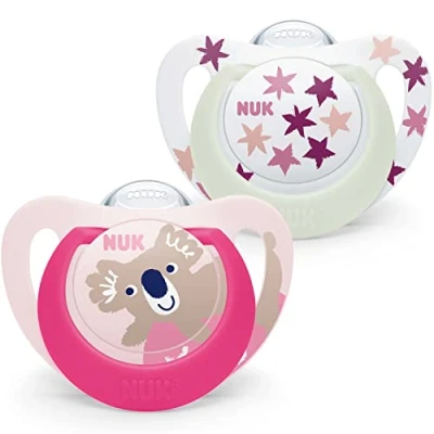 Immagine di NUK Star Ciuccio per bambini 18 36 Mesi Succhietti notte e giorno silicone senza bpa Accettato dal 99% dei Rosa 2 Pezzi