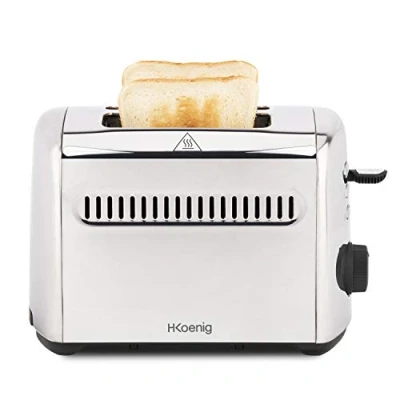 Immagine di H.Koenig Tostapane 2 fette in acciaio Inox TOAS9 Ampie fessure da 40 mm, 7 livelli di doratura, Scongelamento, tostatura uniforme e rapida, Per Pane, focacce, bagel, Pulizia facile, 950W