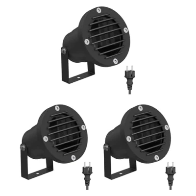 Immagine di ledscom.de 3 faretti da giardino DUK, griglia per esterni, IP65, spina, nero, 1x GU10 max. 15W