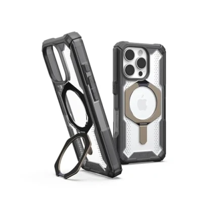 Immagine di Urban Armor Gear Plasma XTE MagSafe Kickstand Case Backcover per cellulare Apple iPhone 16 Pro Grigio, Trasparente, Titanio Compatibile con