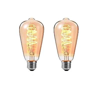 Immagine di ZRJIA 2 Pezzi Lampadina LED vintage Edison E27 4W ST64 400LM Lampadine a Filamento Antico 2200K Bianca Calda ideale per la nostalgia e l&#039;illuminazione retrò