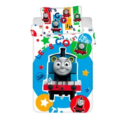 Immagine di JFabrics Thomas The Tank Set copripiumino e cuscino per lettino bambini, realizzato in 100% cotone, blu, 100 x 135 cm, federa 40 60 cm
