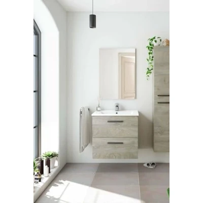 Immagine di Dmora Mobile Bagno Due cassetti e Uno Specchio per lavabo da appoggio, Colore, cm 60 x 57 45 cm, Rovere, sospeso, 60x57x45