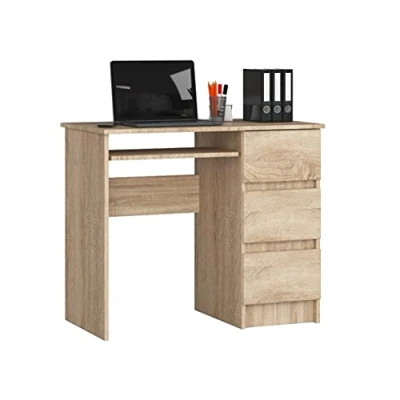 Immagine di BDW scrivania per computer con 3 cassetti e un cassetto estraibile tastiera. Una desktop o laptop, scuola ragazzi 90x77x50 (rovere Sonoma Link)