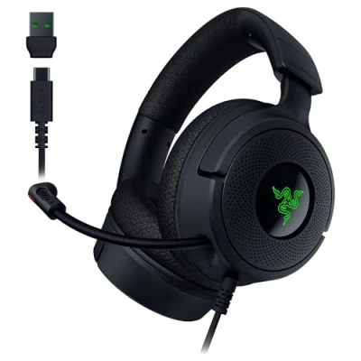 Immagine di Razer Kraken V4 X Cuffie da gioco cablate per PC (driver TriForce 40 mm, microfono cardioide retrattile, suono surround 7.1, Chroma RGB, PC, console e telefoni tramite USB C) Nero