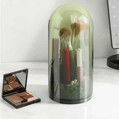 Immagine di Navaris Organizer Trucchi Porta Pennelli Make Up con Coperchio Portapennelli da Trucco Chiuso Rotante Portatrucchi Organizzatore Bagno Verde Trasparente