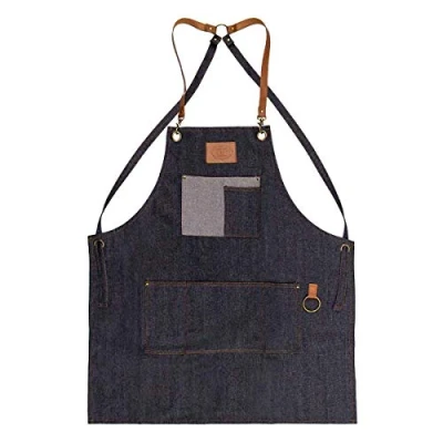 Immagine di Termix Barber Grembiule Ufficiale Materiale resistente in denim scuro, con scalfi pelle marrone