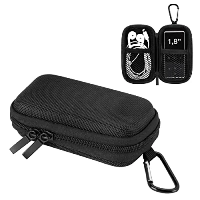 Immagine di AGPTEK Custodia per Lettore MP3 da 1,8 Pollici(10*5cm) e Auricolare,BC Protezione Copertura Durevole a Conchiglia Portatile con Gancio in Metallo,Supporto Apple Airport,iPod Nano,iPod Shuffle,Nero