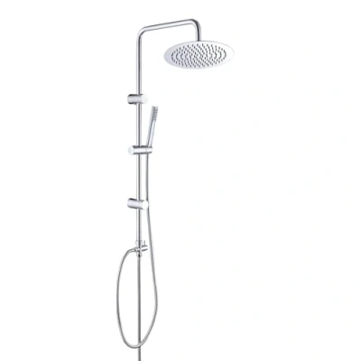 Immagine di Görbach Colonna Doccia Acciaio INOX Senza Miscelatore Fori Muro Regolabili idromassaggio Asta Saliscendi con Soffione a Pioggia in Tondo 20cm