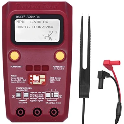 Immagine di BSIDE ESR02 PRO Tester per transistor SMD, controllo componenti Mega328 NPN/PNP diodo resistore induttore misuratore capacità elettrica ESR, con pinzette