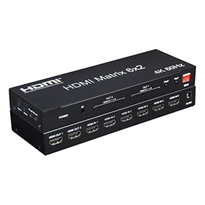Immagine di 4K 60hz 6x2 HDMI Matrix 6 in 2 Out Splitter Switch 4x2 Audio Video Converter con EDID per PC TV Dual Monitor (6x2 Matrix)