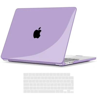 Immagine di TECOOL Custodia MacBook Air 13,6 Pollici M3 M2 2024 A3113 e 2022 A2681, Cover Plastica Rigida Ultra Sottile Copritastiera Italiano UE, Superficie Lucida Viola Chiaro Trasparente