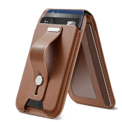 Immagine di ESR Portafoglio MagSafe, Conserva 5 carte, Supporto regolabile, Presa sicura con passante per le dita, Magnetico iPhone 15/14/13/12, Non 13/12 mini, compatibile Dov’è,Marrone