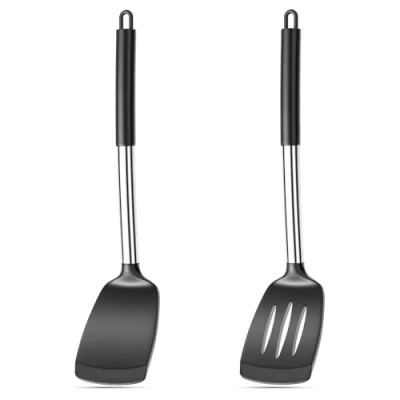 Immagine di Avesteir 2 Pezzi Spatola Silicone, Spatole in Silicone Antiaderenti Resistente al Calore 35cm, Cucina con Nucleo Acciaio Inossidabile, Utensili da per Cuocere uova e fritelle (Nero)