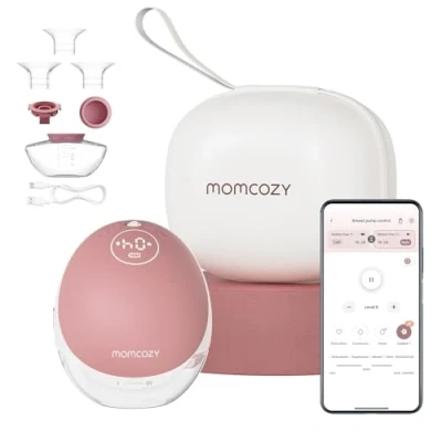 Immagine di Momcozy Tiralatte a Mani Libere Mobile Flow Aggiornamento M9, Controllo Elettrico e App, Multi Modalità 15 Livelli, Pompa Indossabile per Conservare Direttamente il Latte, 24mm (1, Rosso)
