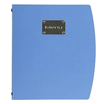 Immagine di SECURIT Porta Menu Linea Rio Per Caffè, Ristoranti, Bar Formato A4 Placca Serigrafata In Acciaio Inox Con Scritta Menù 1 Doppio Inserto Incluso Colore Blu