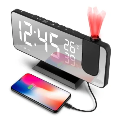 Immagine di tEEZErshop Sveglia con Proiettore 180,4 Regolazione della Luminosità,FM Radiosveglia,Sveglia da Comodino Volume Dell&#039;allarme Regolabile, Temperatura, Snooze(Interfaccia USB)