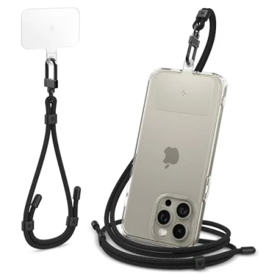 Immagine di Spigen Cordino per cellulare Universale di Tracolla e Cinghietta da Polso con ConTag, Strap regolabile iPhone 15 13 12 11 Pro Max Plus, Samsung Galaxy S24 S23 Ultra, Xiaomi POCO Nero