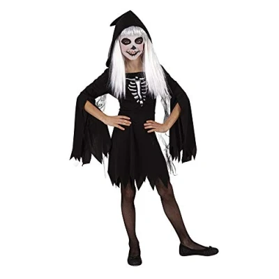 Immagine di Rubies Costume Scheletro Cappuccio per ragazze, Abito con cappuccio, Oficiale halloween, carnevale e cumpleanno