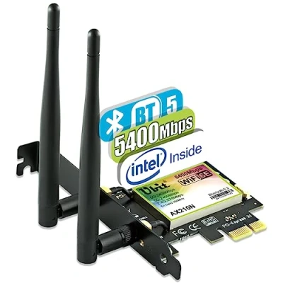 Immagine di Ubit Scheda WiFi, AX 5400Mbps PCIe WiFi Bluetooth 2 in 1 6 Card per PC Desktop Windows 11/10 (64Bit), di Rete Wireless a Tre Bande (2.4Ghz, 5Ghz e 6Ghz) Supporto Basso Profilo Incluso