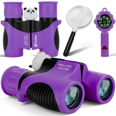 Immagine di binocolo bambini 8x21 Ottica reale ad alta risoluzione, con lente d&#039;ingrandimento e bussola fischietto, per da 3 a 12 anni, ragazzi ragazze, escursioni, viaggi