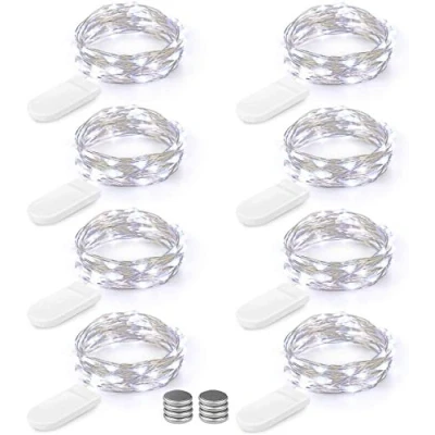 Immagine di [8 Pezzi] BrizLabs 2M 20LEDs Luci Stringa Filo Di Rame Bianco Freddo Lucine Decorative a Batteria, Micro Argento Impermeabile Per Camera Feste Giardino Natale (Viene fornito con 8 batterie extra)