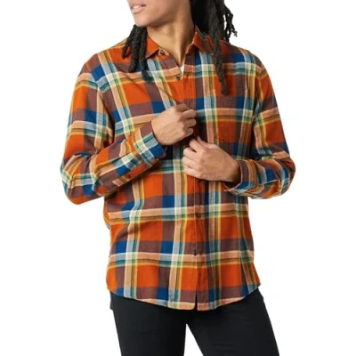 Immagine di Amazon Essentials Camicia in Flanella a Maniche Lunghe (Disponibile Taglie Extra Forti) Uomo, Blu Ruggine Arancione Motivo Scozzese, XS