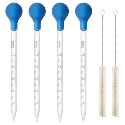 Immagine di 4 Pezzi Contagocce di Vetro, 10 ml Pipette Contagocce, Pipetta Con 2 Pennello Pulito Riutilizzabile per Laboratorio, Industria, Chimica, Cosmetic