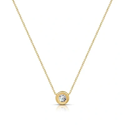 Immagine di Amberta Collana con Ciondolo Solitario da Donna in Argento Sterling 925 Zircone Cubico: Punto Luce Rotondo Placcato Oro