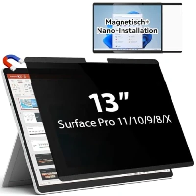 Immagine di IPROKKO Filtro privacy magnetico per Microsoft Surface Pro 9/8/X 13 pollici, rimovibile, anti spy, luce blu, screen