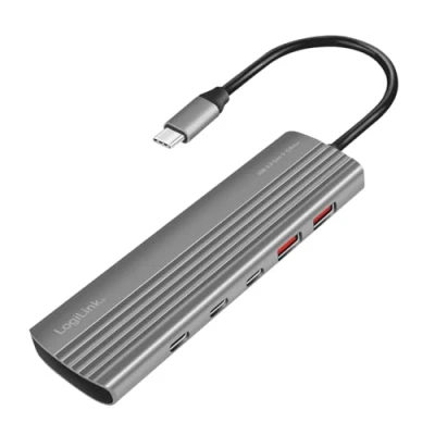 Immagine di LogiLink UA0415 10 Porte Hub USB 3.1 Contenitore in alluminio, Con porta di ricarica rapida Grigio Siderale