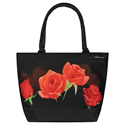 Immagine di VON LILIENFELD® Borsa Shopping Fiori Spiaggia Shopper Spazioso Tracolla Saccoccia Bouquet di rose
