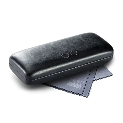 Immagine di FEFI Custodia rigida per occhiali in pelle con effetto goffrato, Nero , M