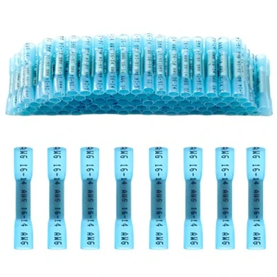 Immagine di CEEYSEE 100 Pezzi Connettori Elettrici Impermeabili Testa Termorestringente Crimpare Morsetti Rapidi Capicorda per cavi da 1,5 2,5 mm² (Blu/YRTL)