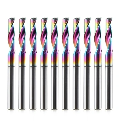 Immagine di EU_Hozly Punte per fresa a flauto singolo CNC, gambo da 1/8 &quot;, diametro di taglio 1/8&quot;, lunghezza 12 mm (0,472&quot;), candela rivestimento DLC alluminio, confezione 10