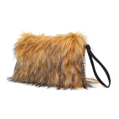Immagine di ZOSCGJMY Borsa a tracolla da donna in pelliccia sintetica con chiusura lampo, marrone