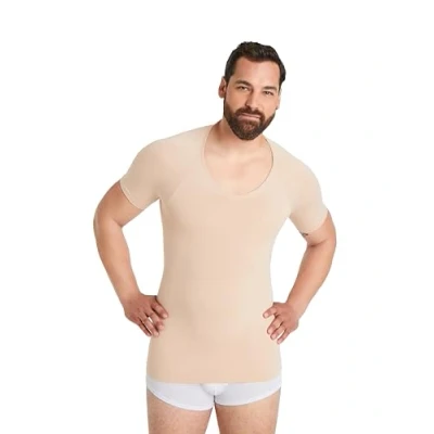 Immagine di FINN Maglietta a compressione senza cuciture, da uomo, con effetto snellente, per una pancia piatta, color carne, XL