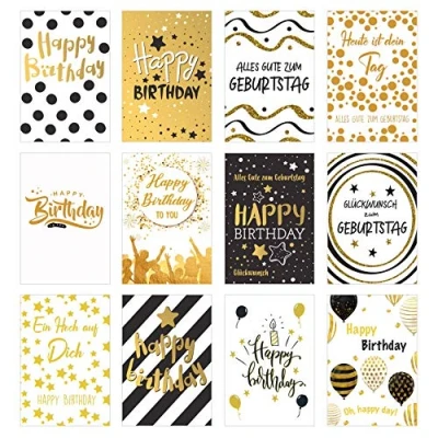 Immagine di Edition Seidel Set di 12 biglietti compleanno esclusivi con busta, biglietto d&#039;auguri per compleanno, uomo e donna