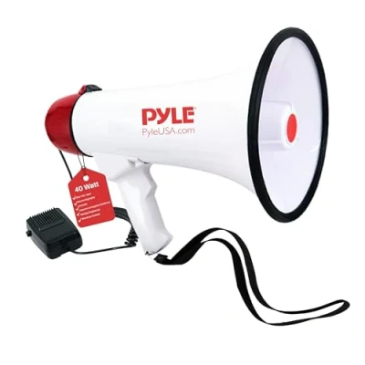 Immagine di Pyle Megafono 40 Watt, Portatile con Suono Chiaro e Manico Ergonomico, Multifunzione Talk, Sirena Controllo Volume, Microfono Staccabile