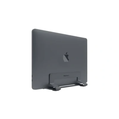 Immagine di Macally VCSTAND Supporto salvaspazio ed elegante in acciaio per MacBook, MacBook Air, Pro e qualsiasi laptop tra 0,63&quot; 1,19&quot;/1,6 cm a 3 Grigio siderale